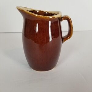 Hull Pottery Mirror Brown Drip Glaze Creamer Pitcher Vintage USA Stoneware‎ 4oz